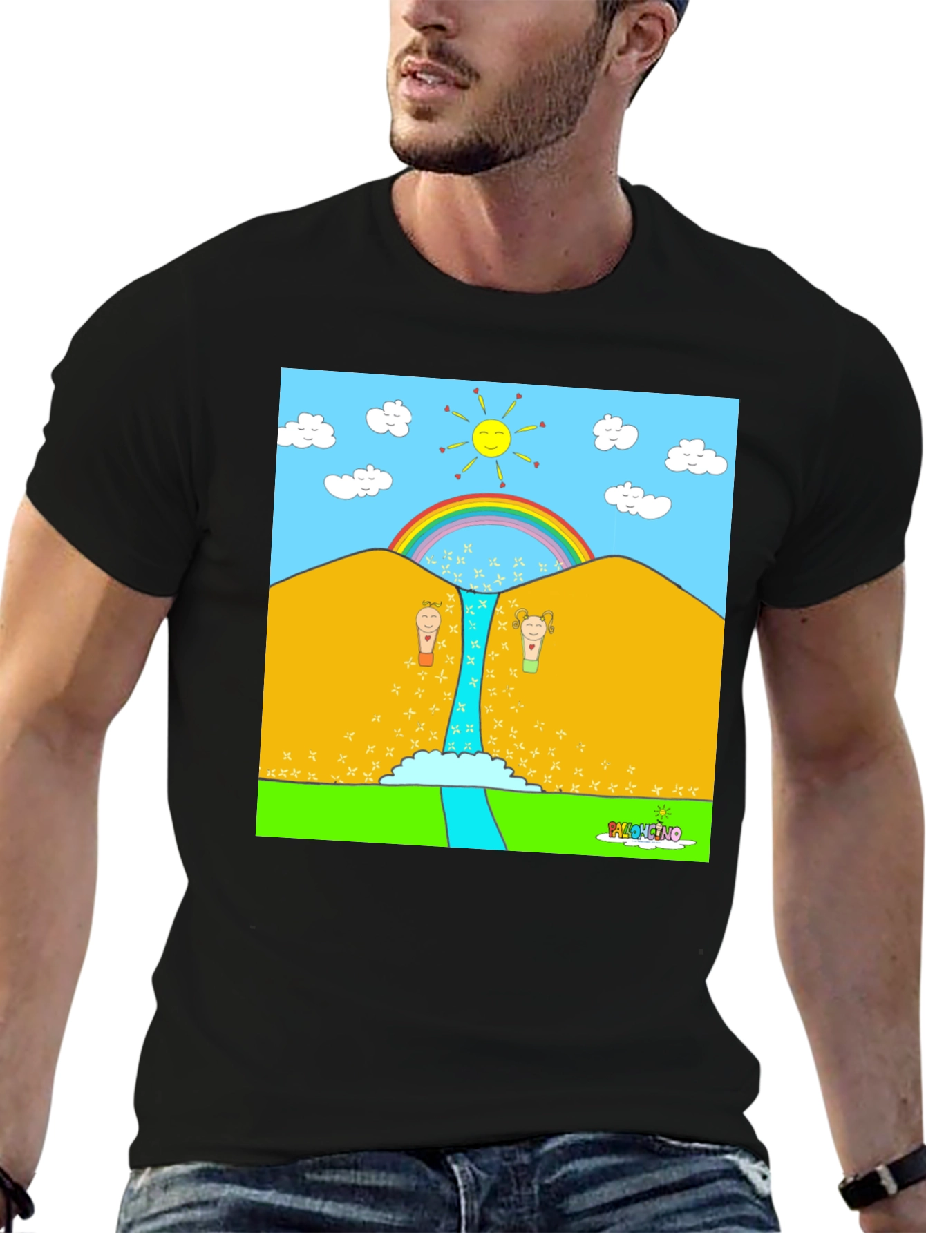 Cartoon Nature Graphic Tee - Black Unisex