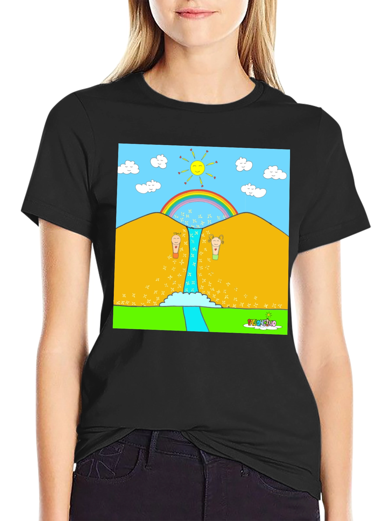 Cartoon Nature Graphic Tee - Black Unisex