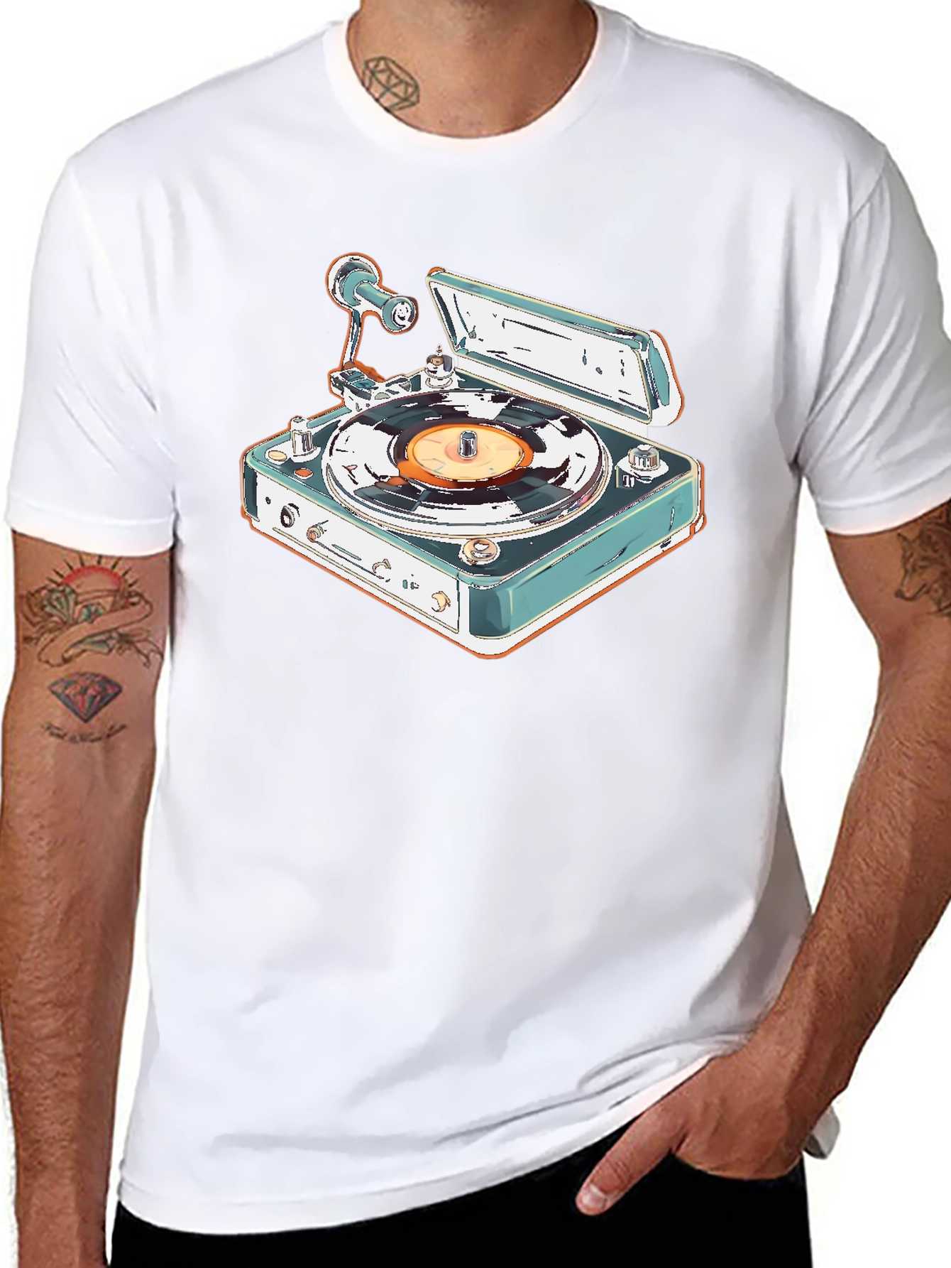Retro Turntable Graphic Tee - Classic Vinyl Style