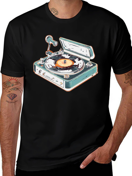 Retro Turntable Graphic Tee - Classic Vinyl Style