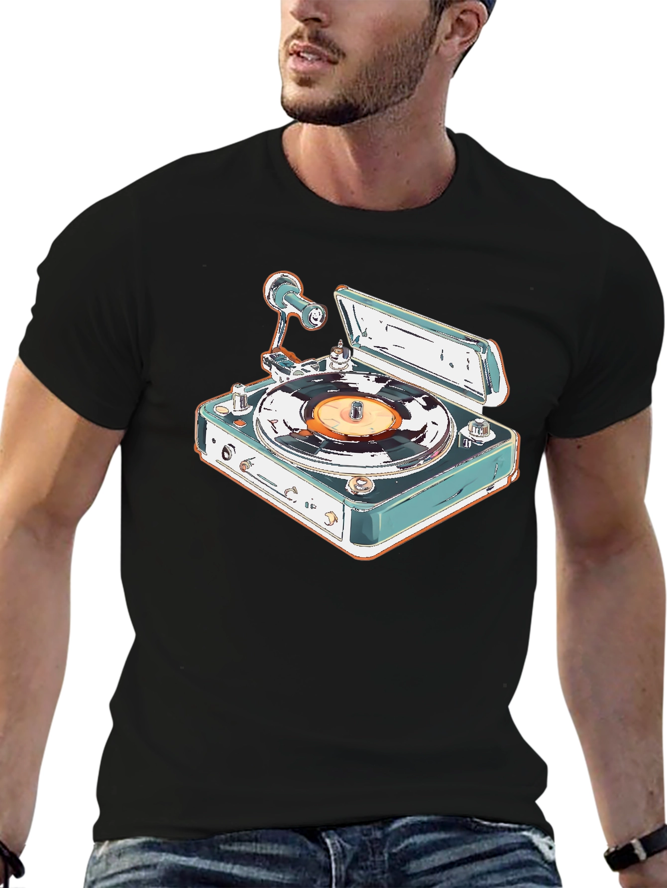 Retro Turntable Graphic Tee - Classic Vinyl Style