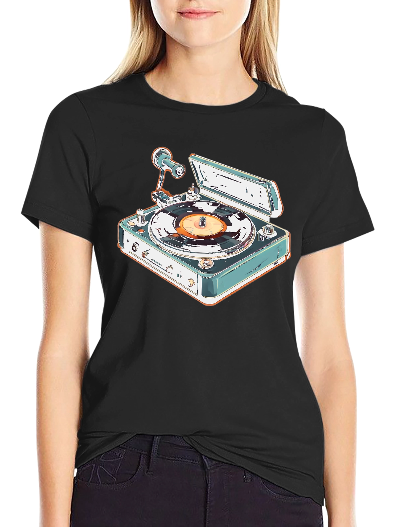 Retro Turntable Graphic Tee - Classic Vinyl Style