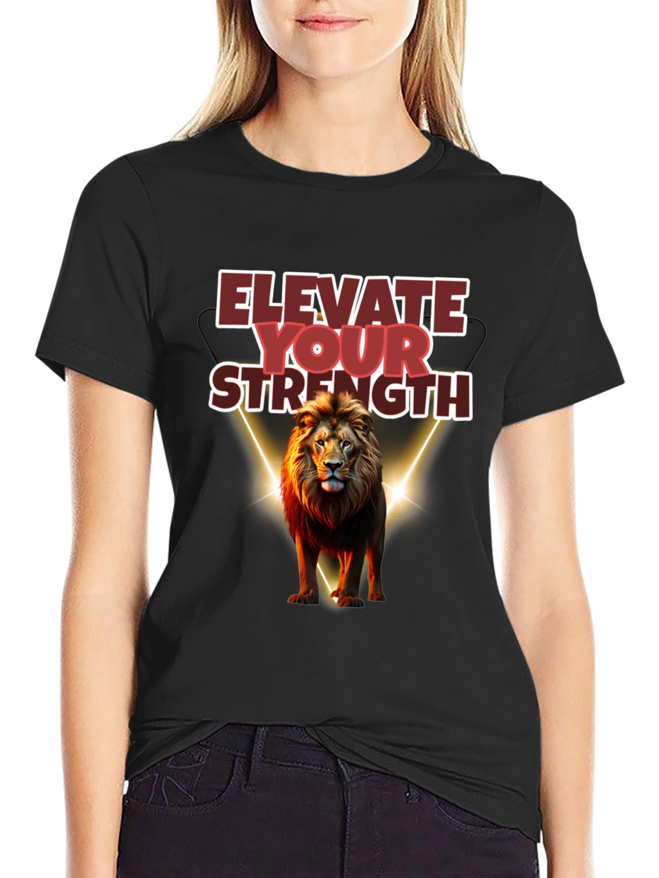 Elevate Your Strength Lion Graphic Tee