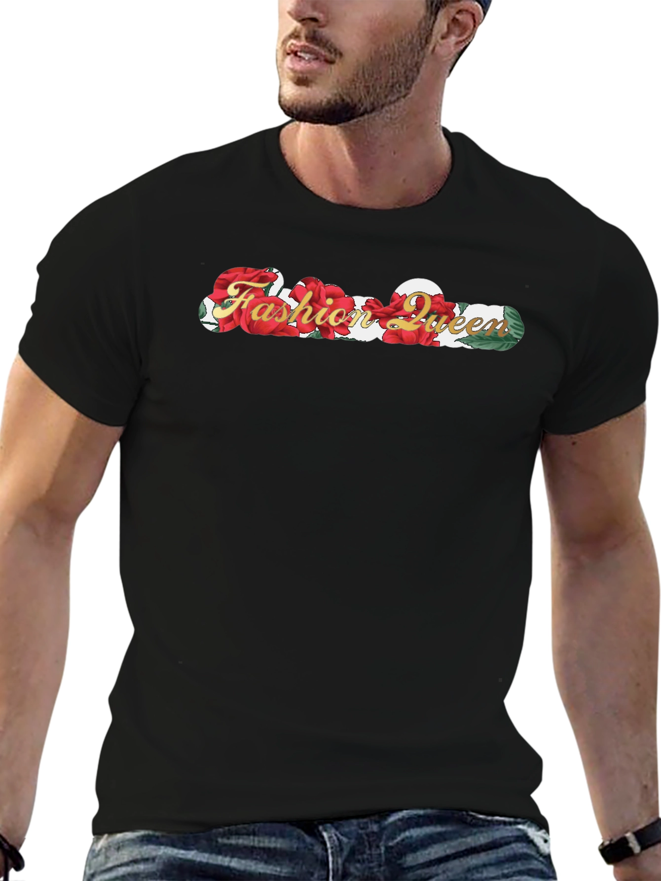 Fashion Queen Rose Graphic Black T-Shirt