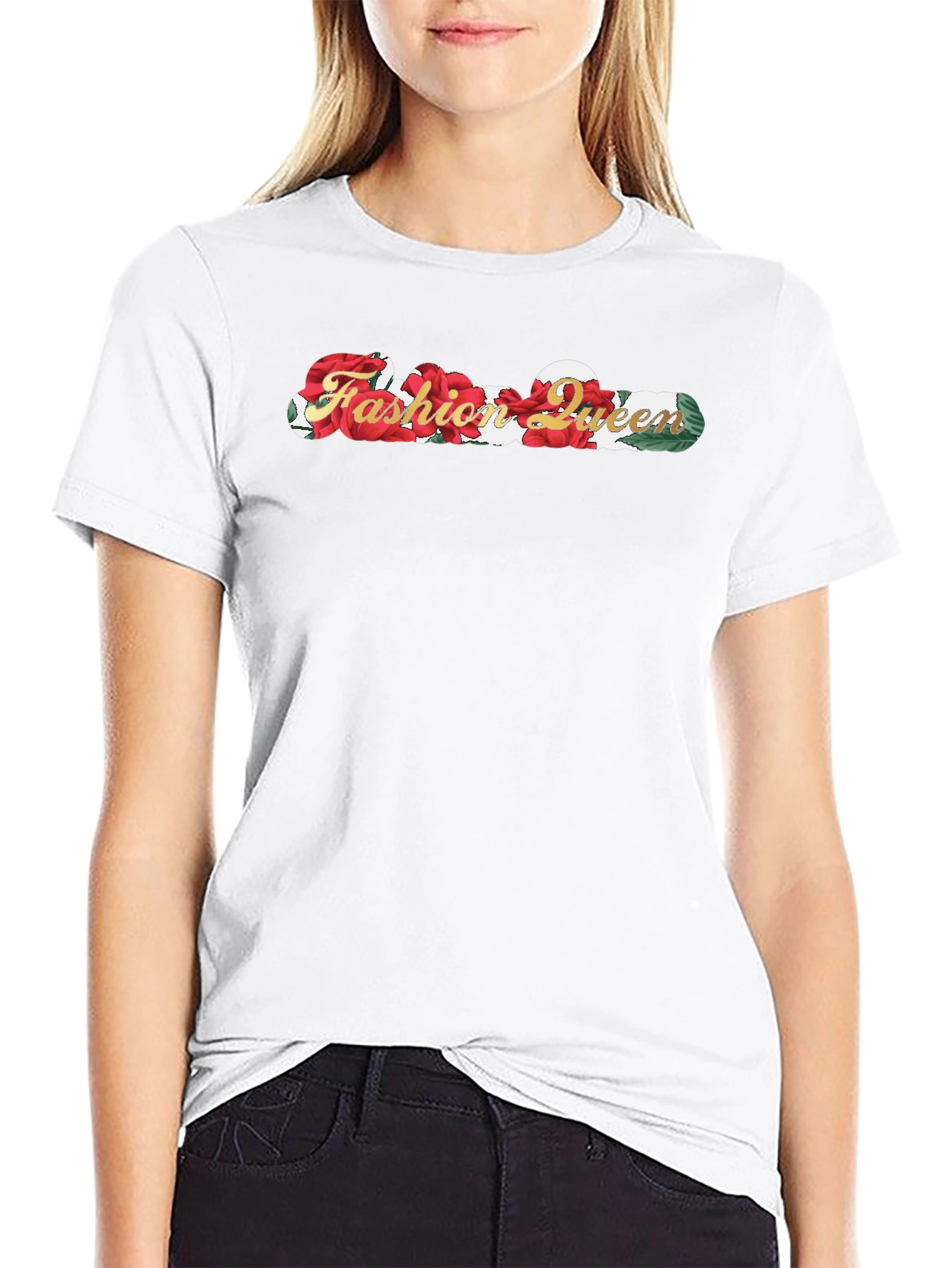 Fashion Queen Rose Graphic Black T-Shirt