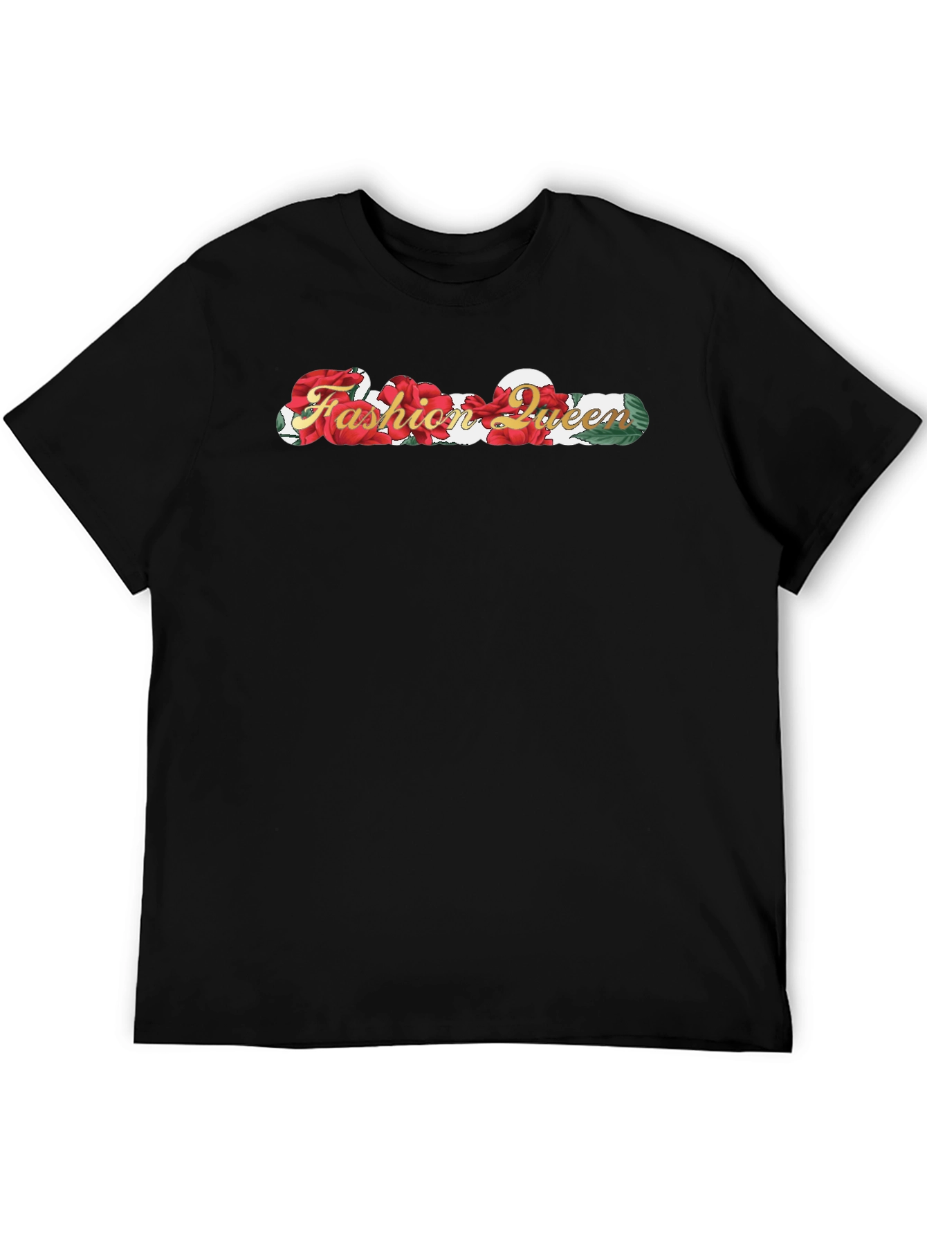 Fashion Queen Rose Graphic Black T-Shirt