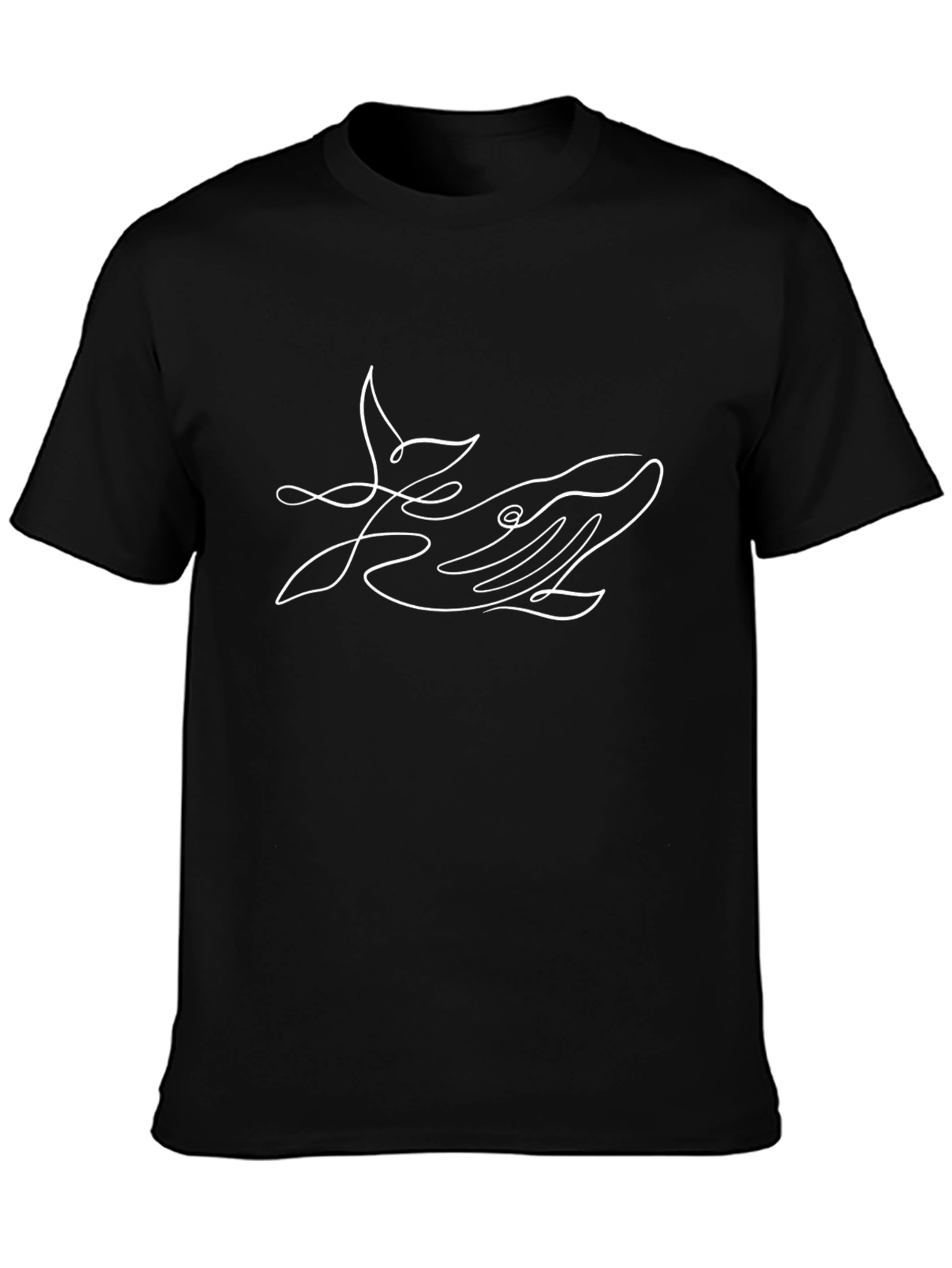 Abstract Whale Line Art Black T-Shirt