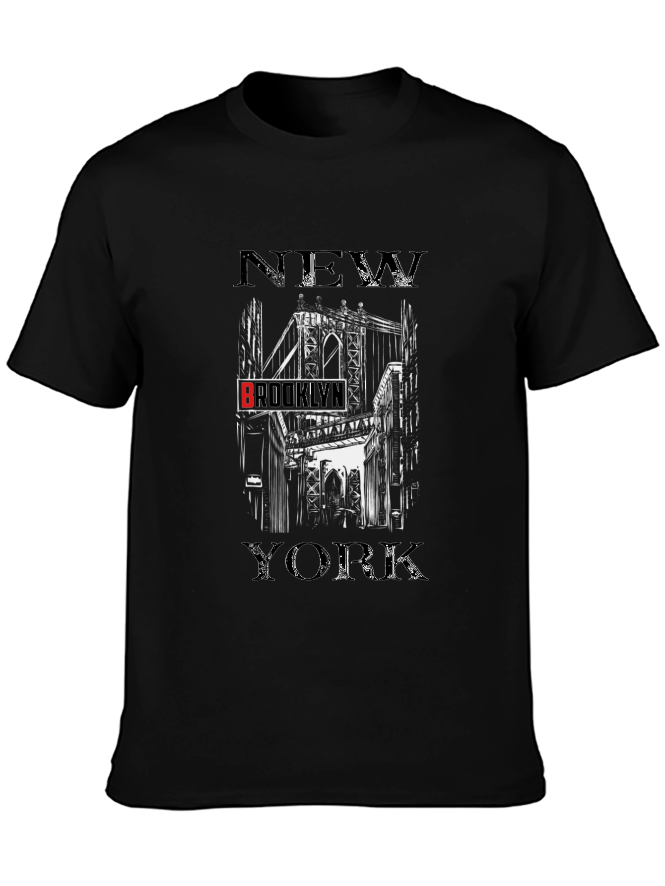 New York Brooklyn Bridge Black Graphic T-Shirt