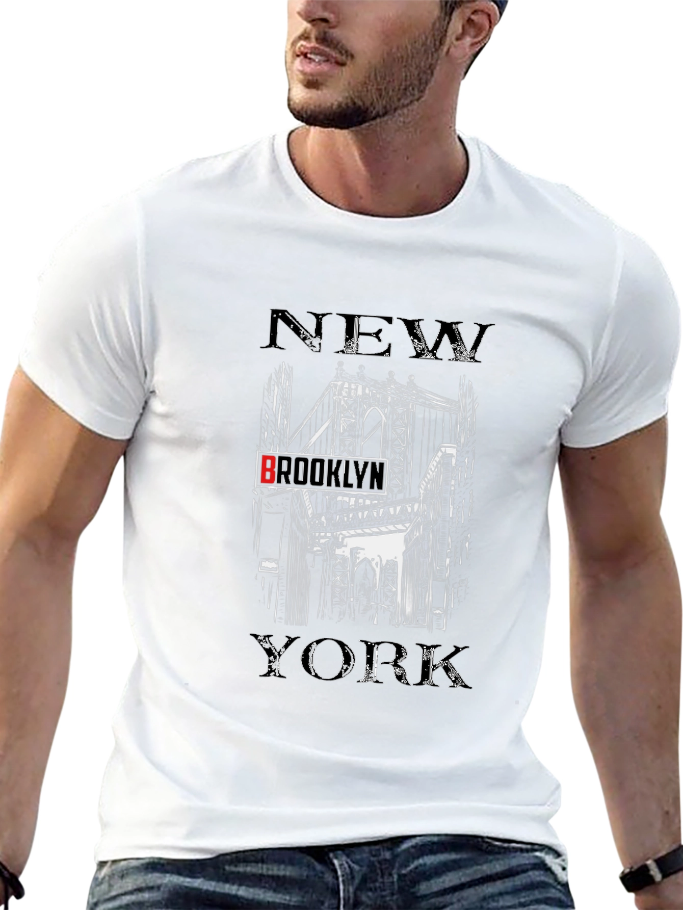 New York Brooklyn Bridge Black Graphic T-Shirt