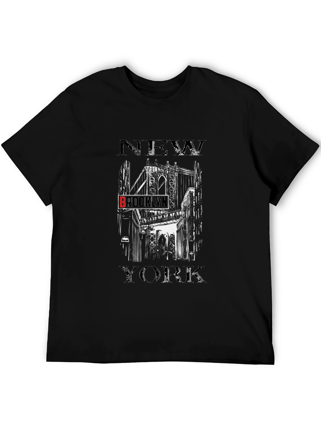 New York Brooklyn Bridge Black Graphic T-Shirt
