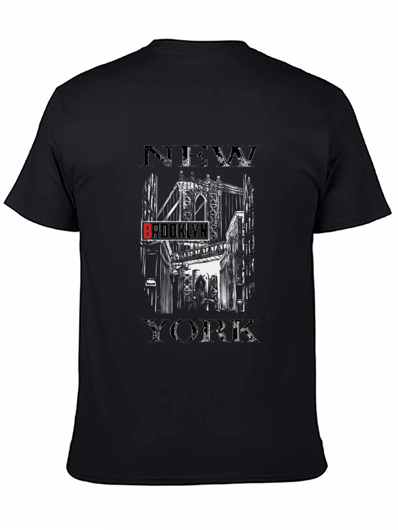 New York Brooklyn Bridge Black Graphic T-Shirt