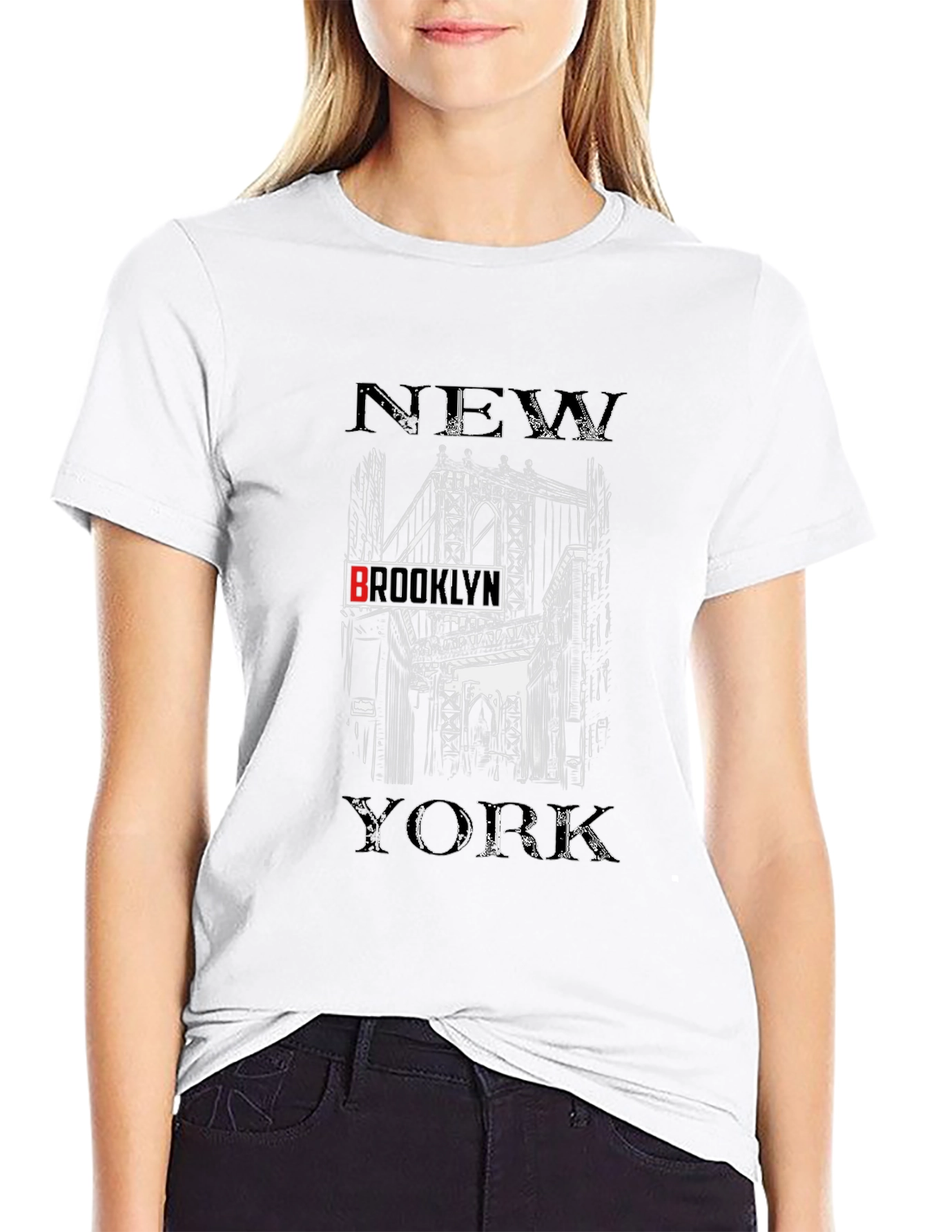 New York Brooklyn Bridge Black Graphic T-Shirt