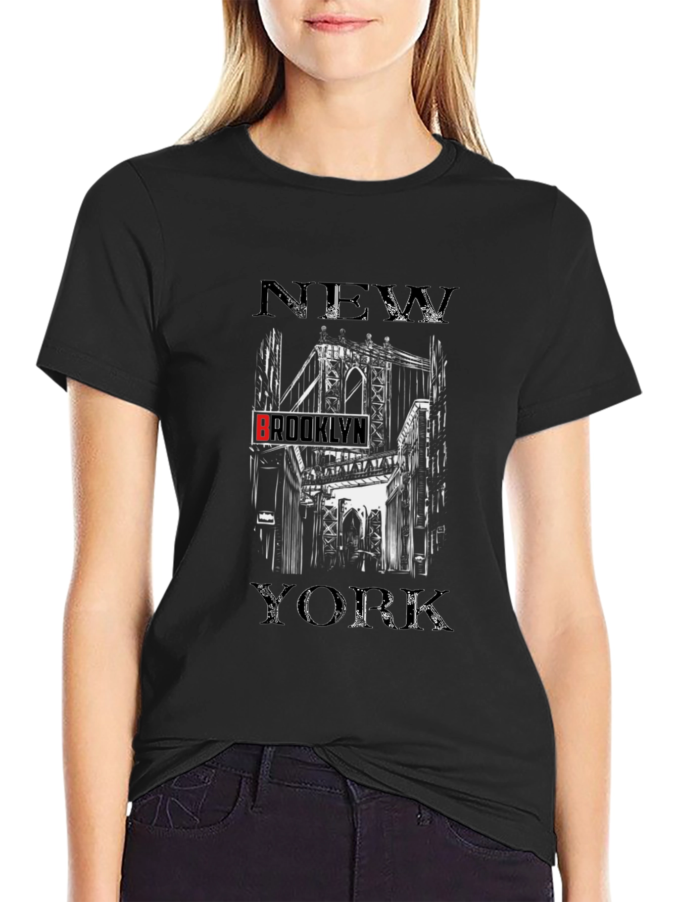 New York Brooklyn Bridge Black Graphic T-Shirt