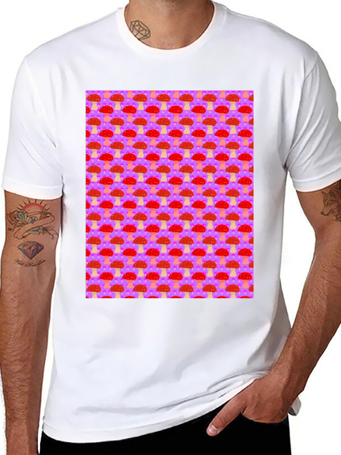Mushroom Pattern Graphic Tee - Black