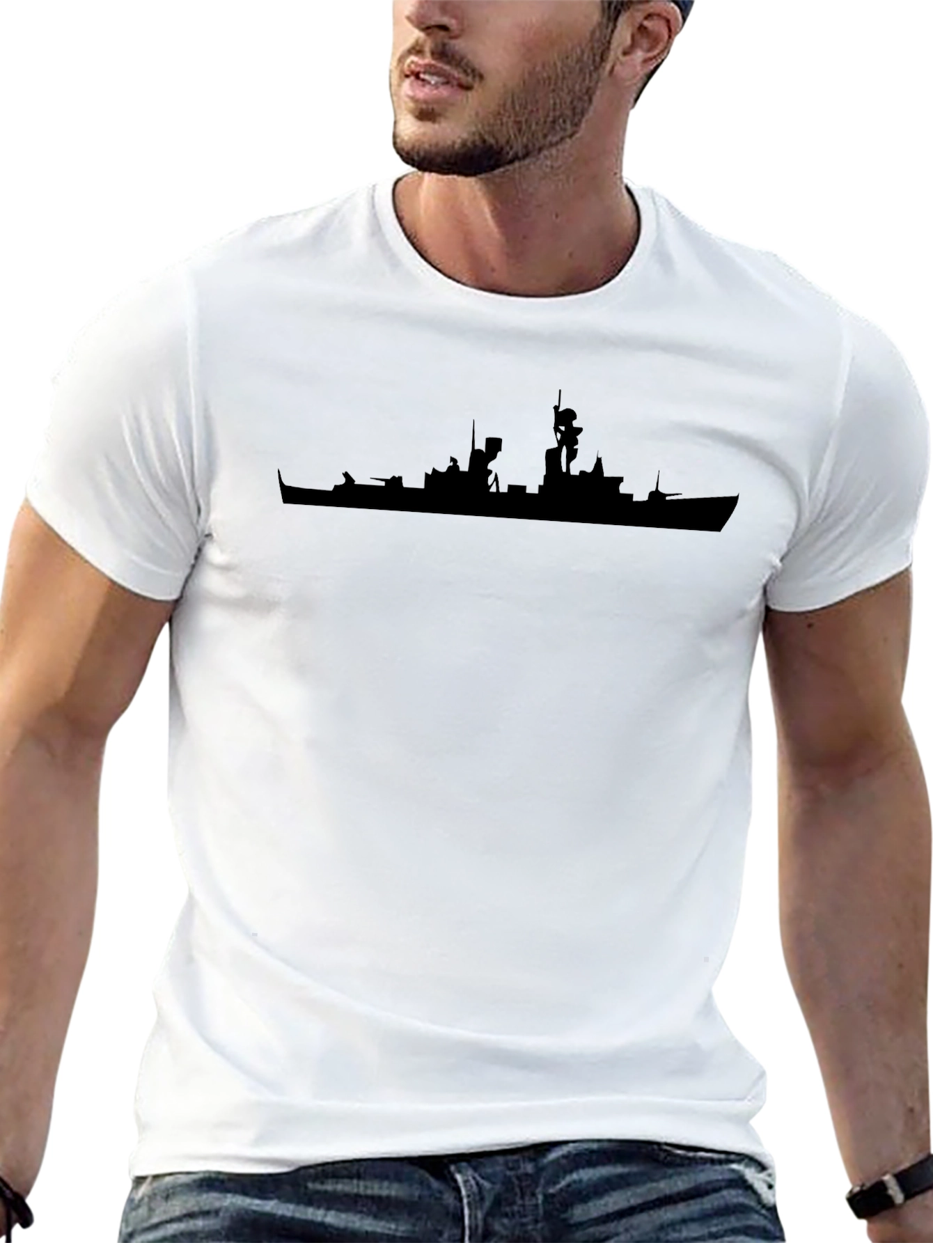 Navy Ship Silhouette Black T-Shirt