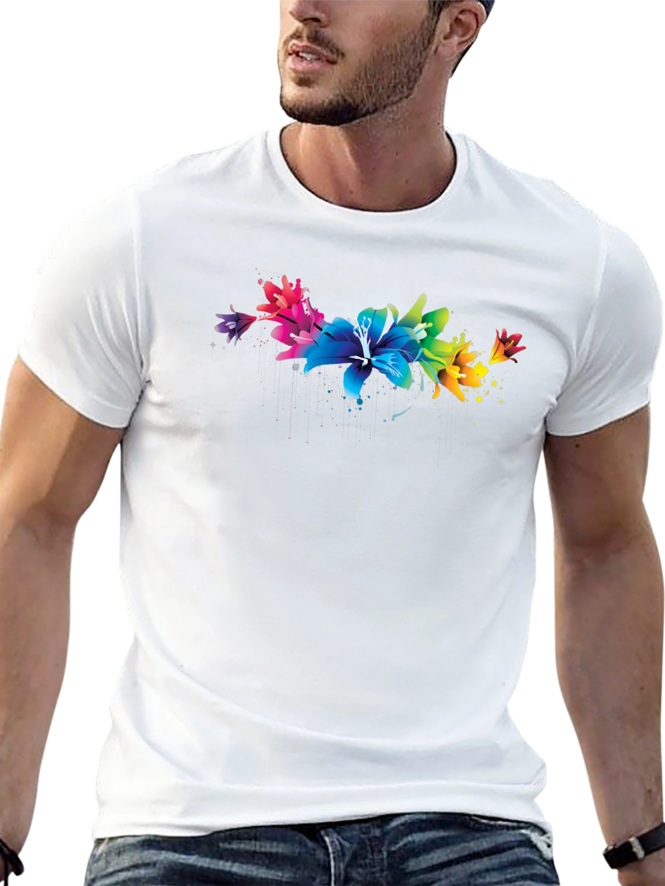 Vibrant Floral Lily Graphic Black T-Shirt