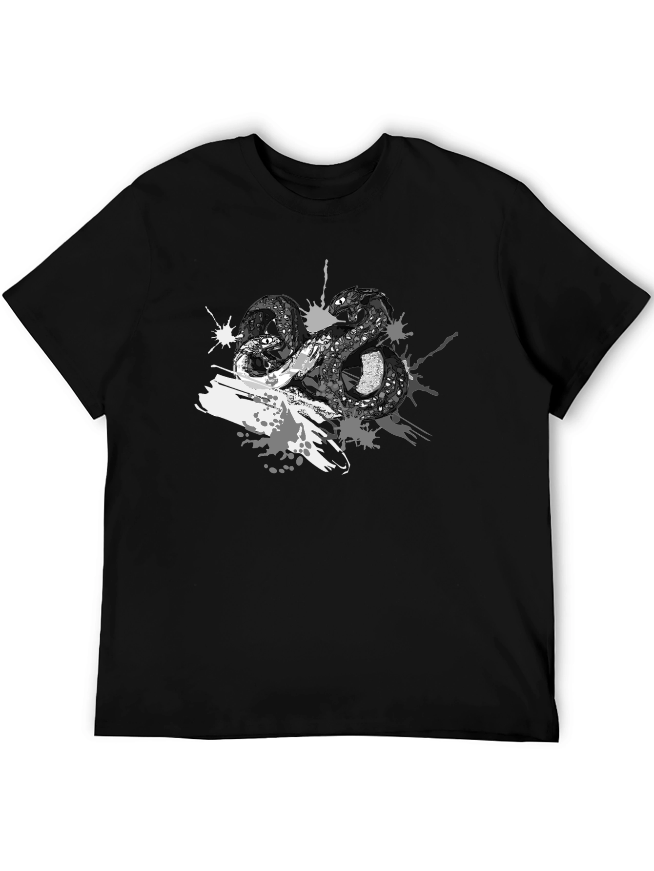 Mens Black T-Shirt with Snake Print