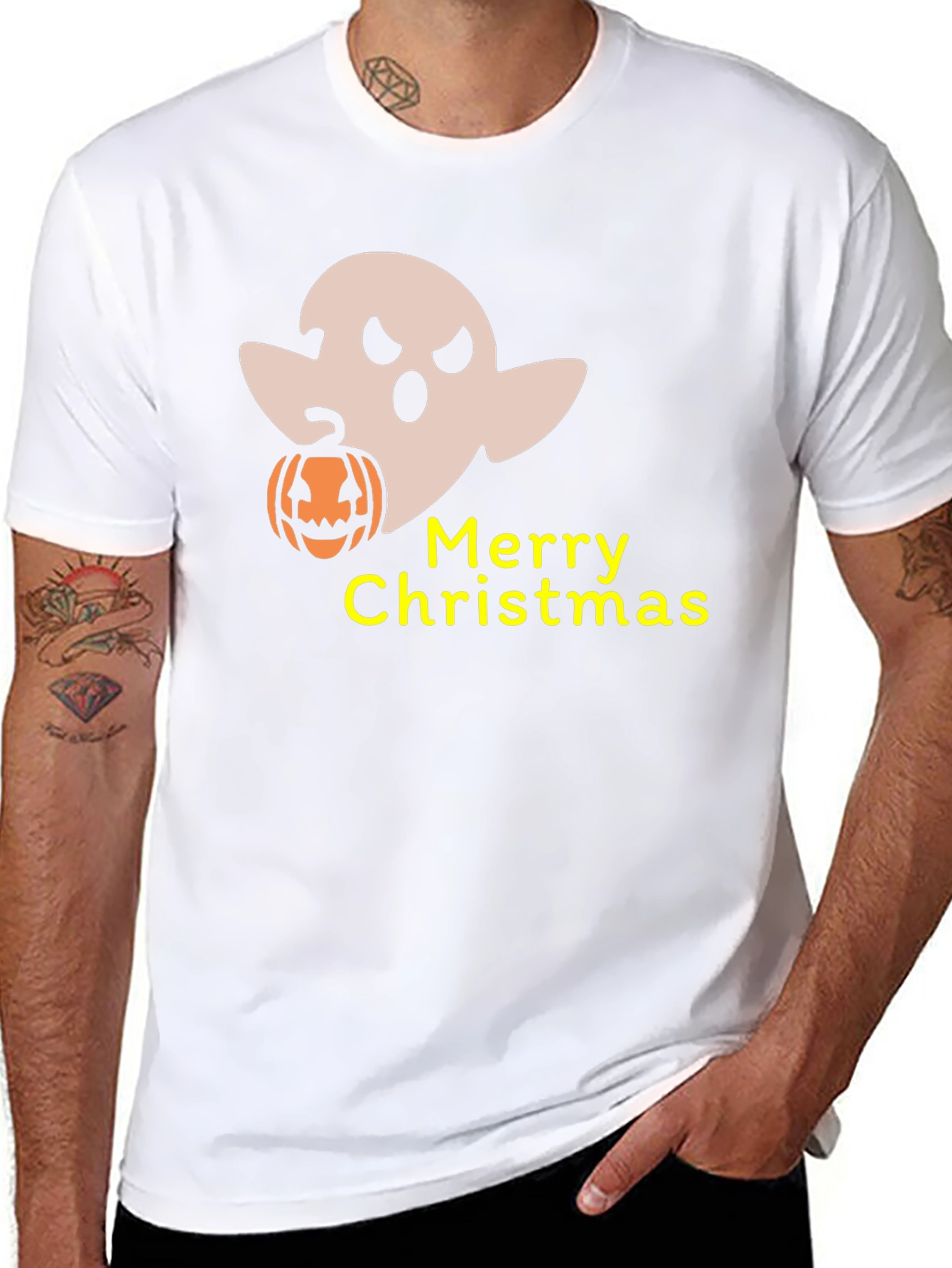 Funny Halloween Ghost Merry Christmas Graphic T-Shirt