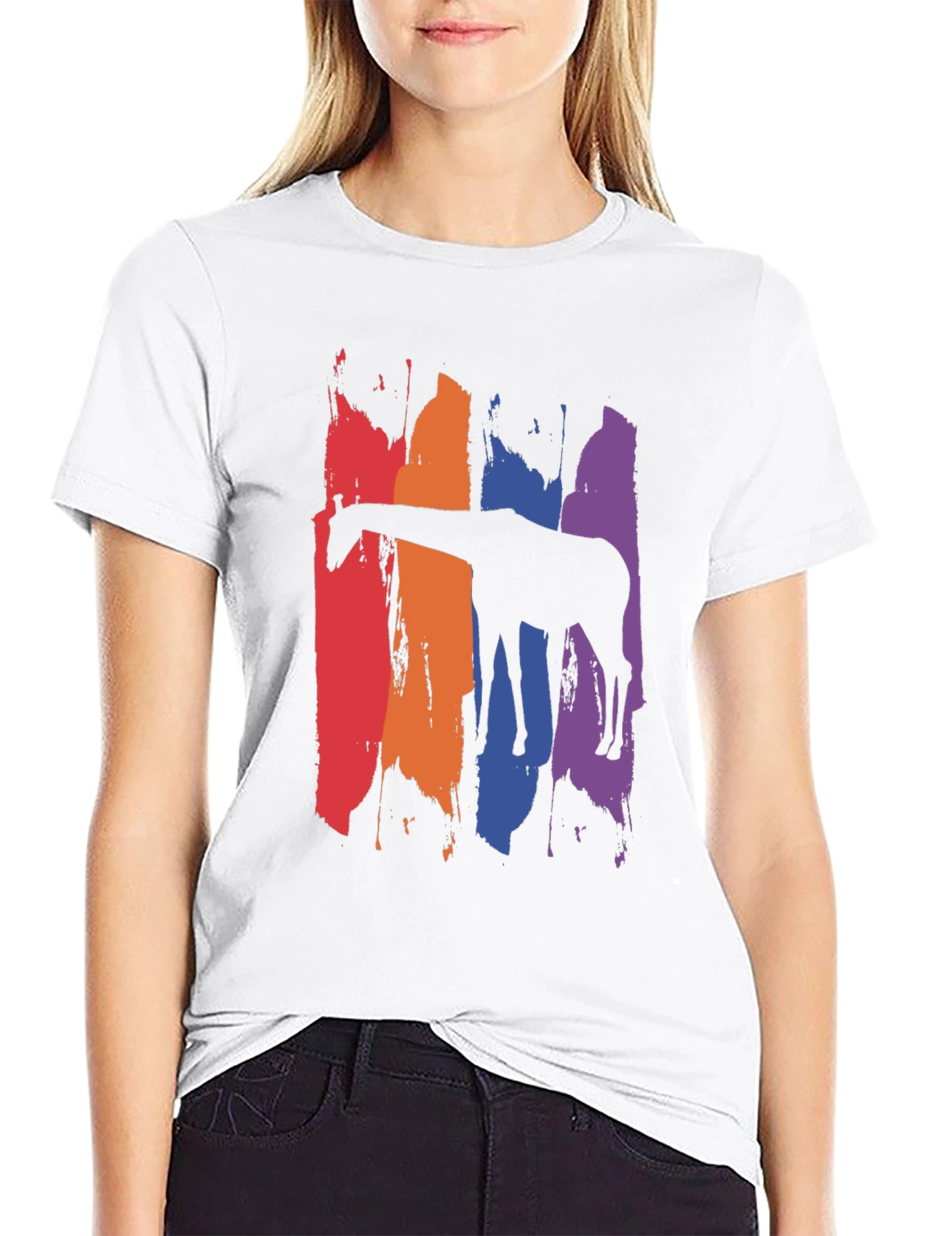 Rainbow Giraffe Graphic Tee - Mens Black T-Shirt
