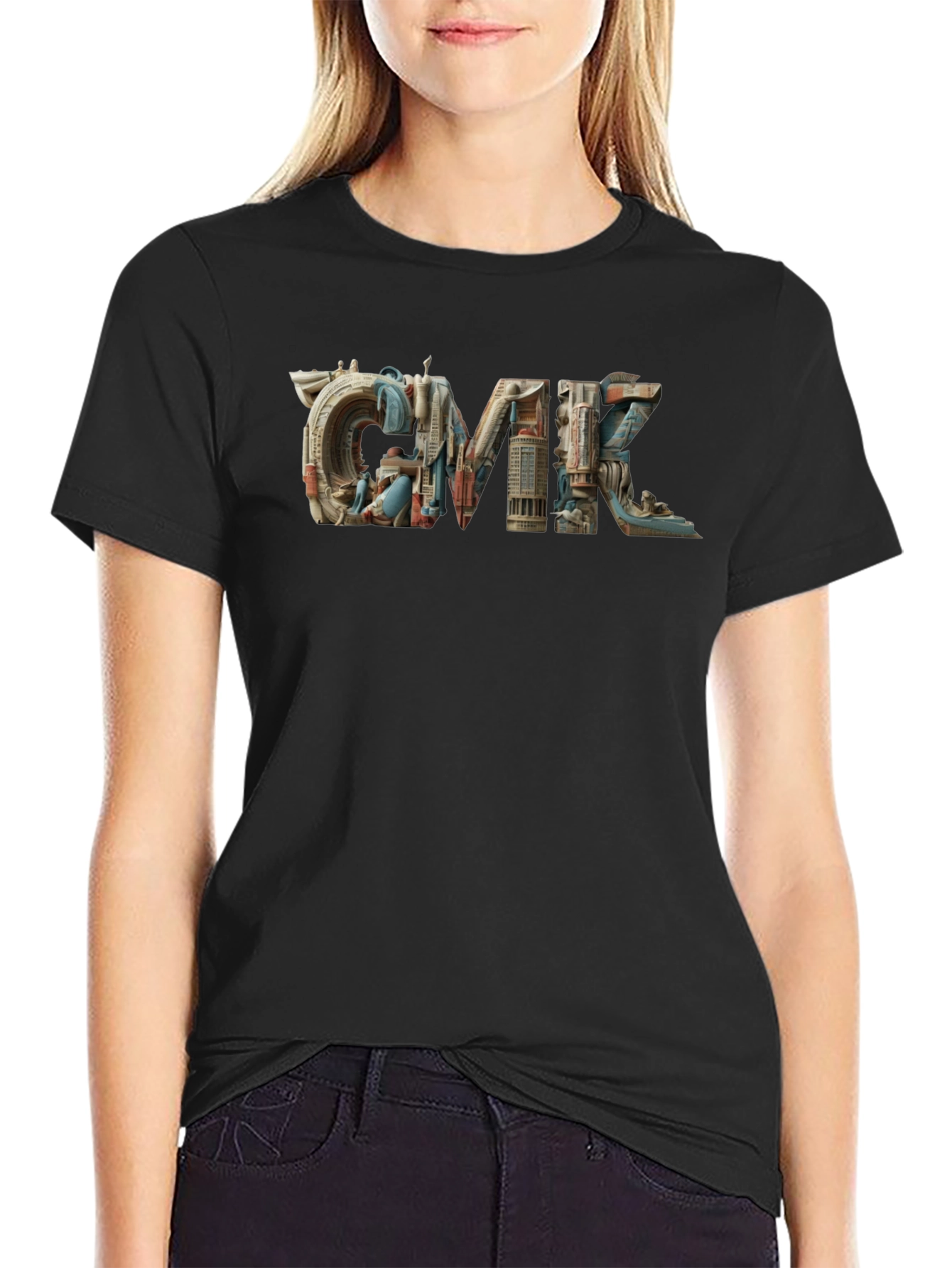 Architectural CMK Graphic T-Shirt - Black Cotton Blend