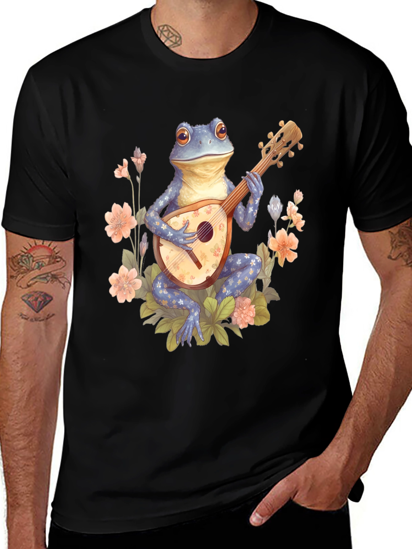 Frog Musician Graphic Tee - Black