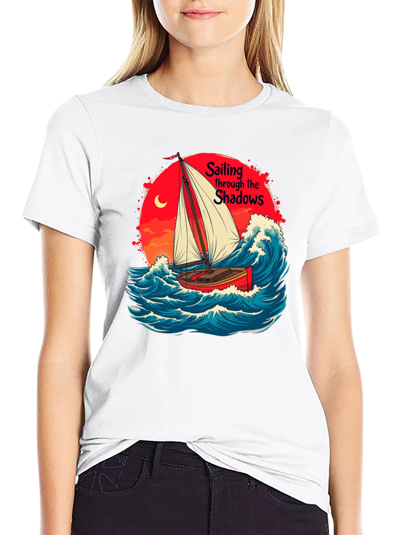 Sail Through Shadows Black Graphic Tee