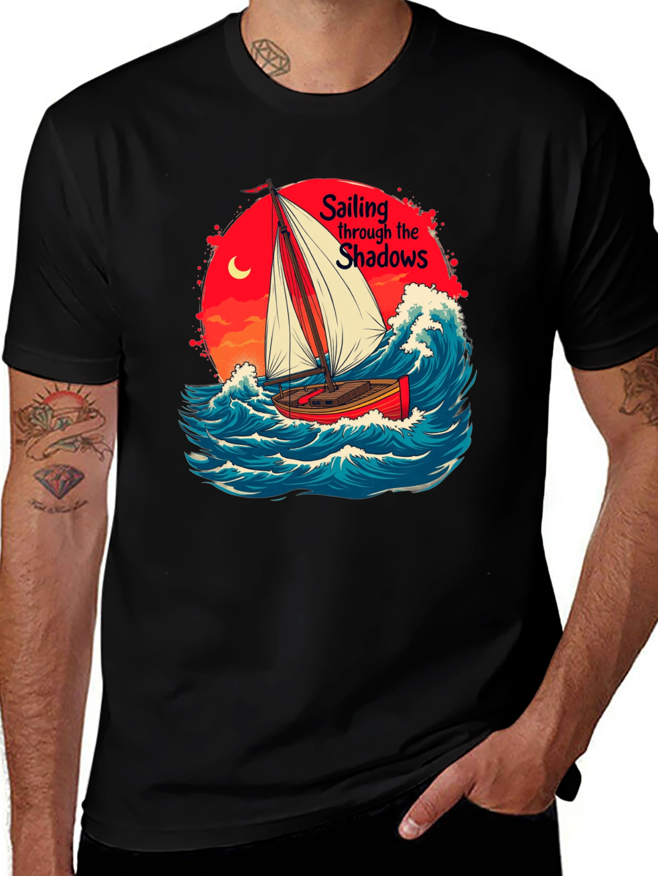 Sail Through Shadows Black Graphic Tee