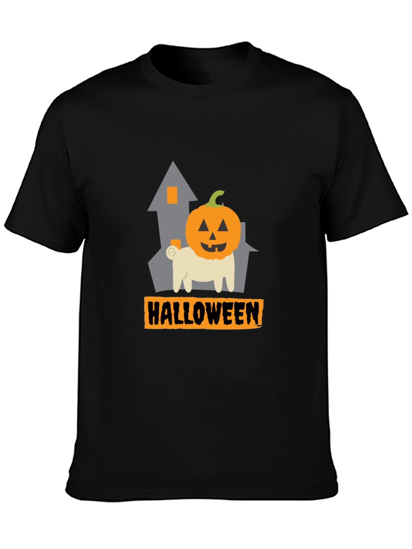 Halloween Pug Pumpkin Head Black T-Shirt