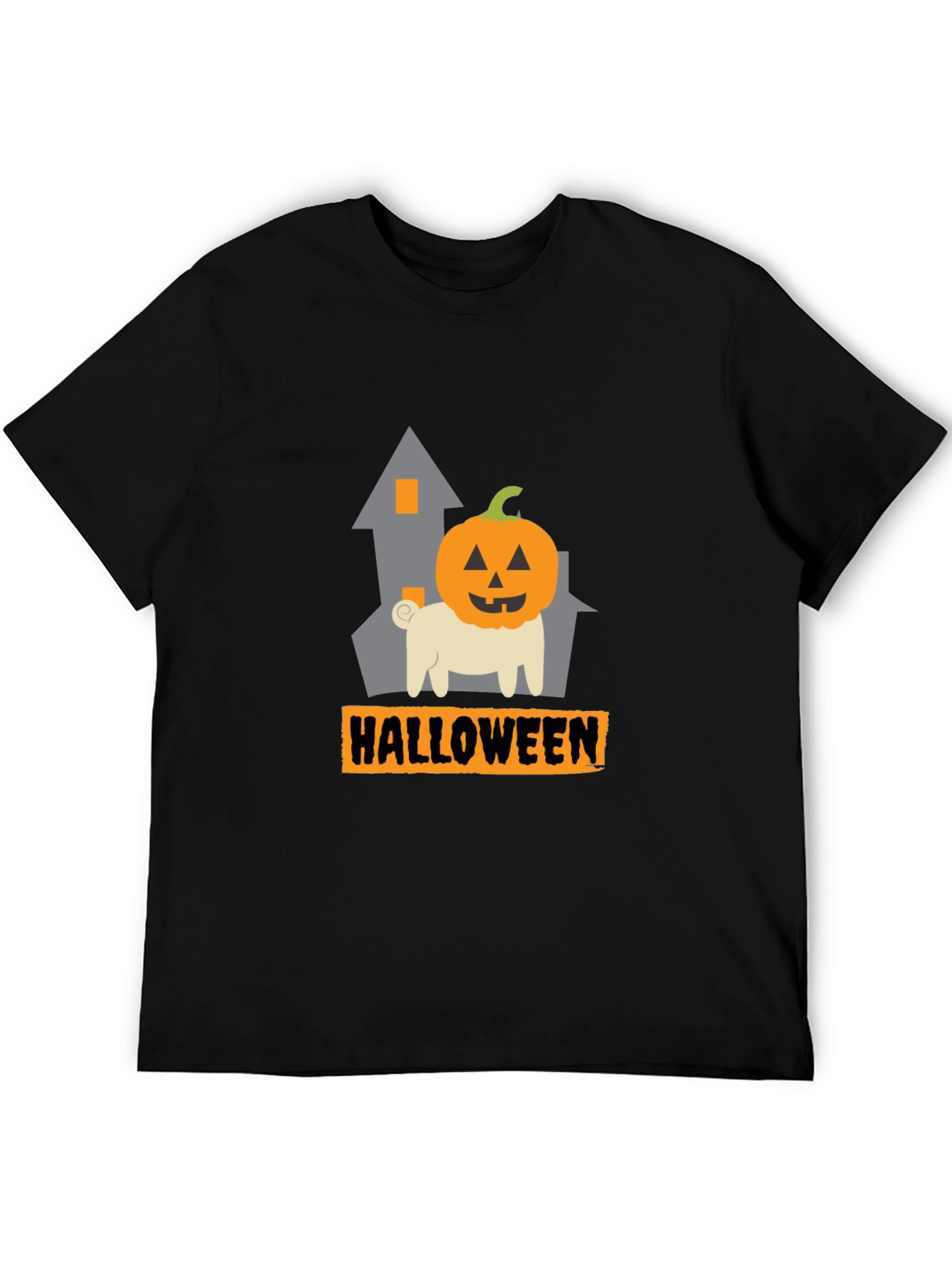 Halloween Pug Pumpkin Head Black T-Shirt