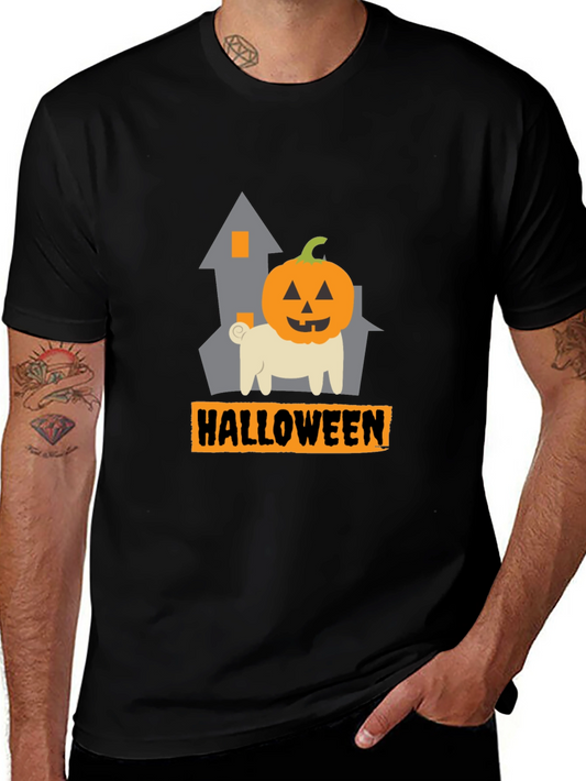 Halloween Pug Pumpkin Head Black T-Shirt