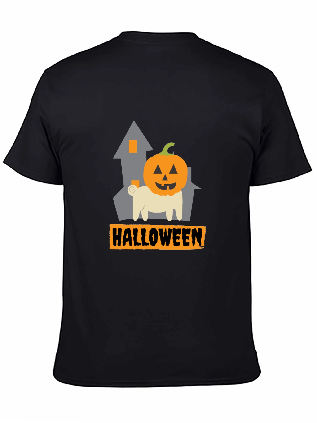 Halloween Pug Pumpkin Head Black T-Shirt