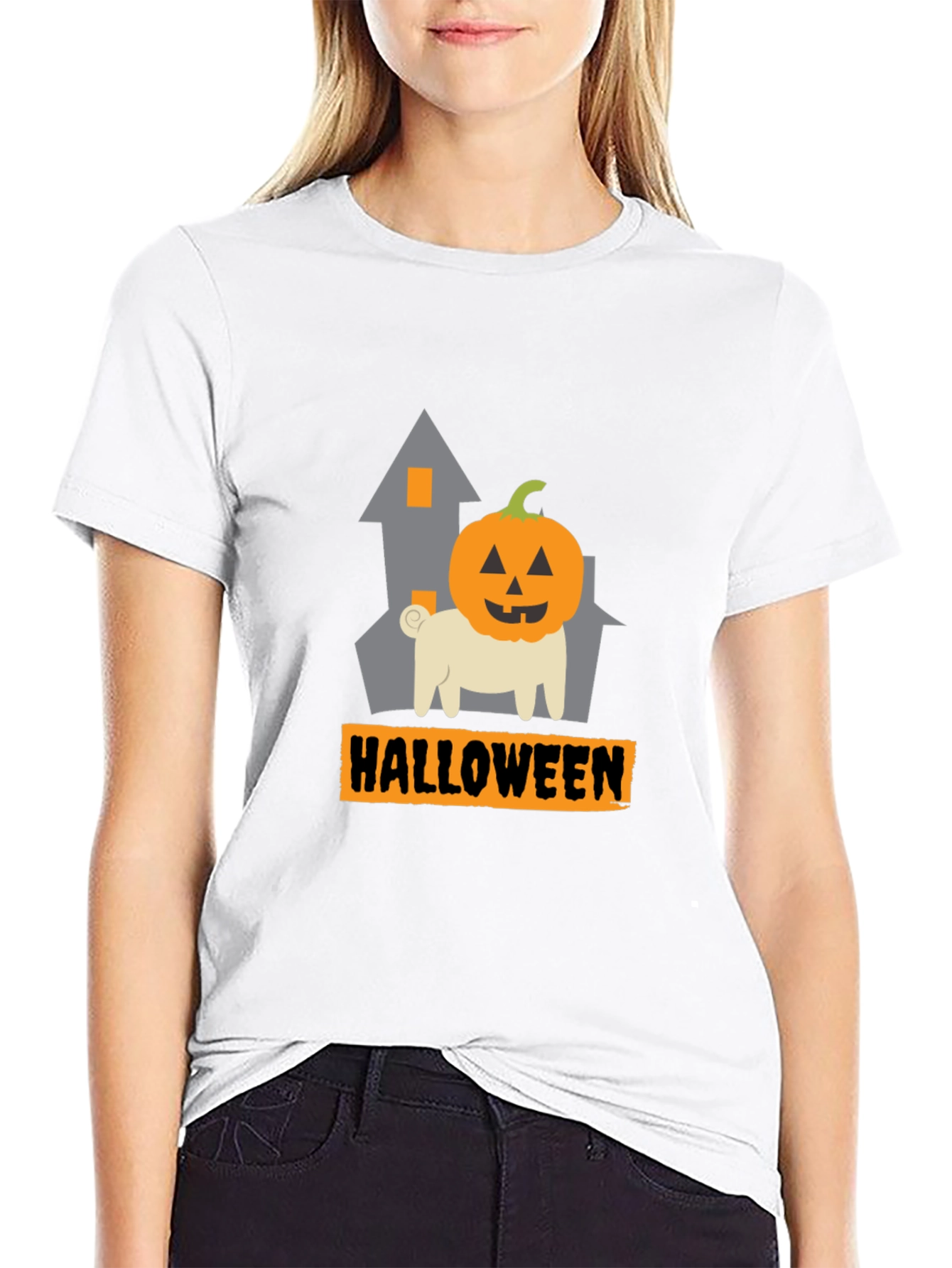 Halloween Pug Pumpkin Head Black T-Shirt