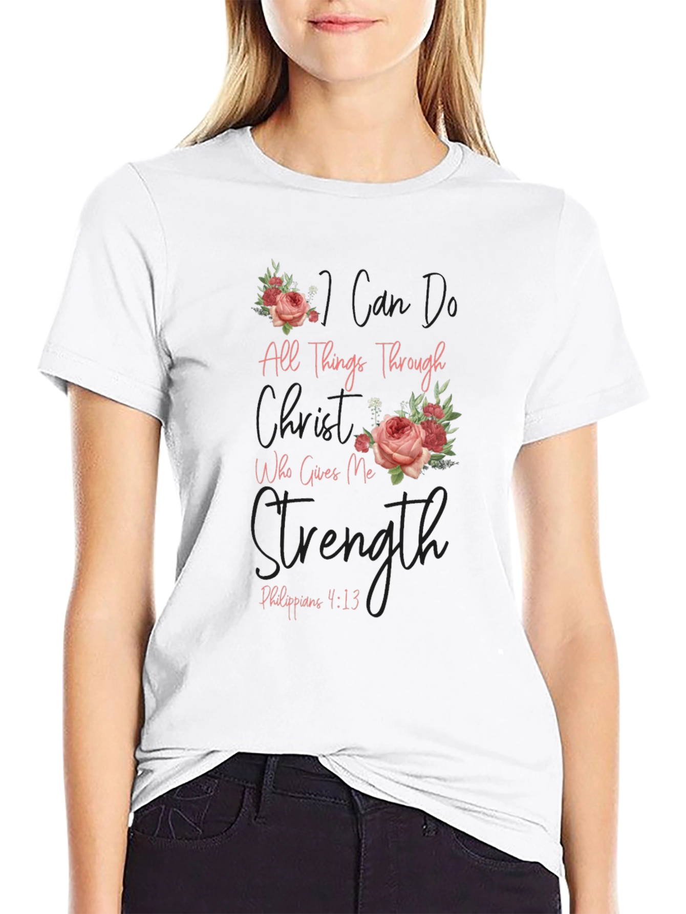 Floral Christian Verse T-Shirt - Philippians 4:13