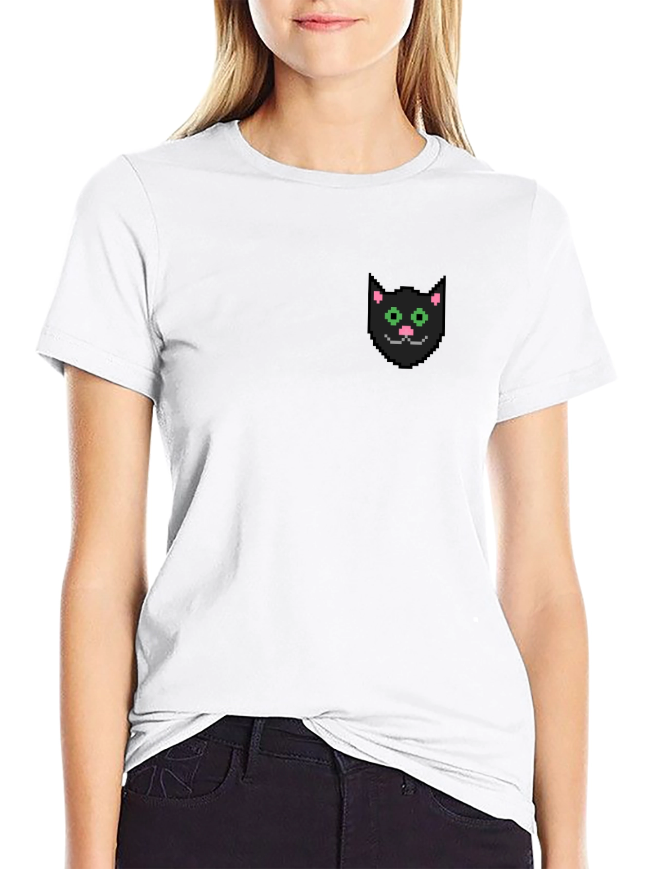 Pixel Cat Pocket Tee - Black Graphic T-Shirt