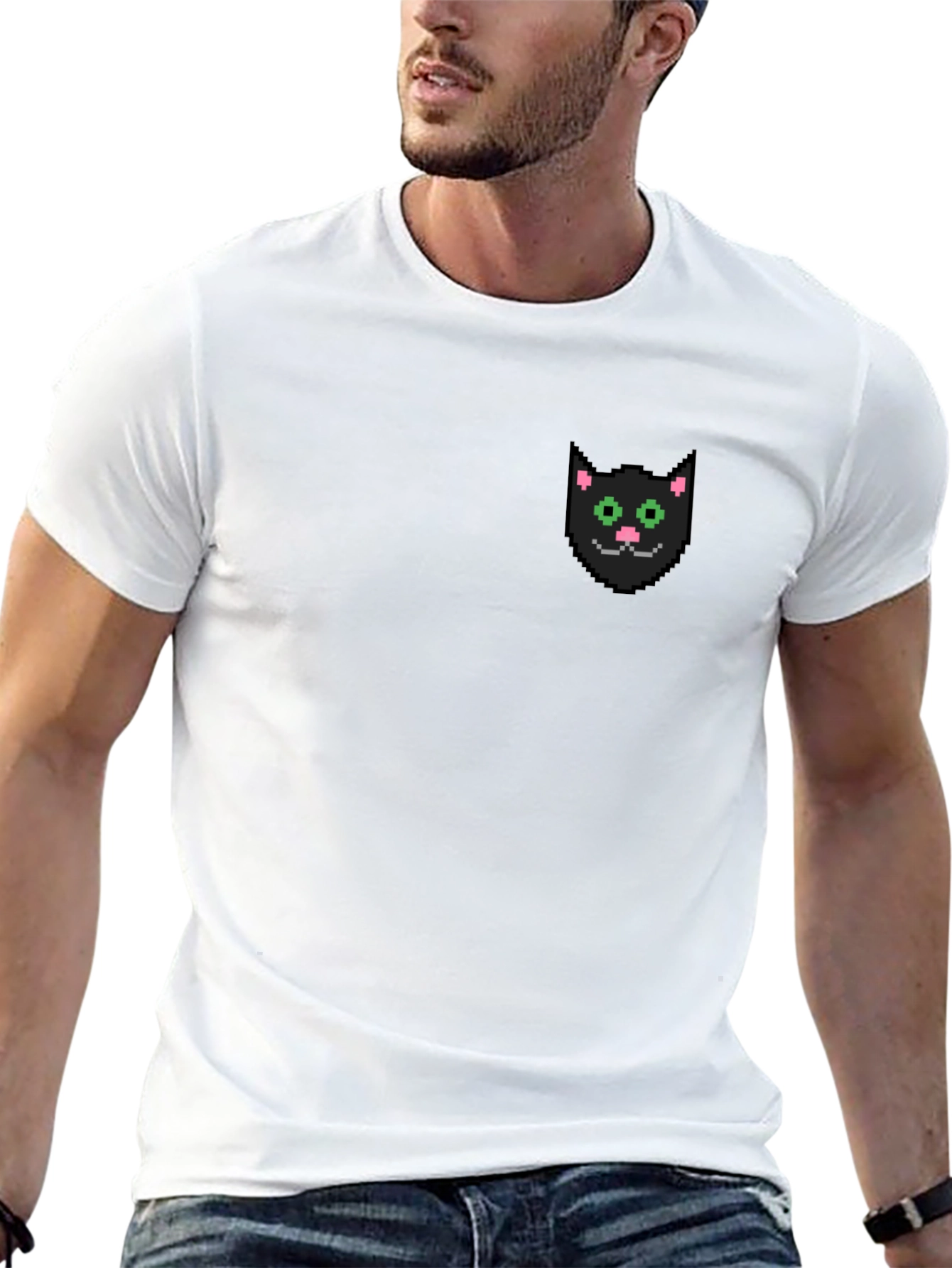 Pixel Cat Pocket Tee - Black Graphic T-Shirt
