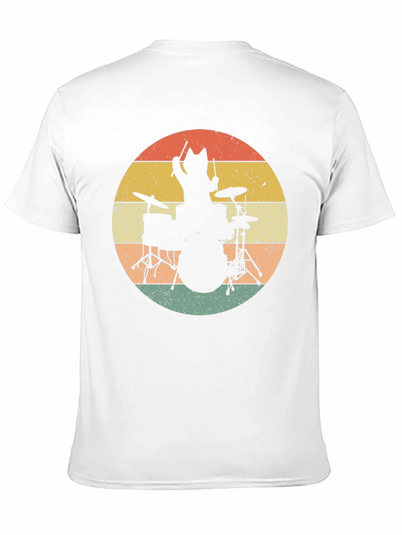 Cat Drummer T-Shirt - Retro Style Black Tee