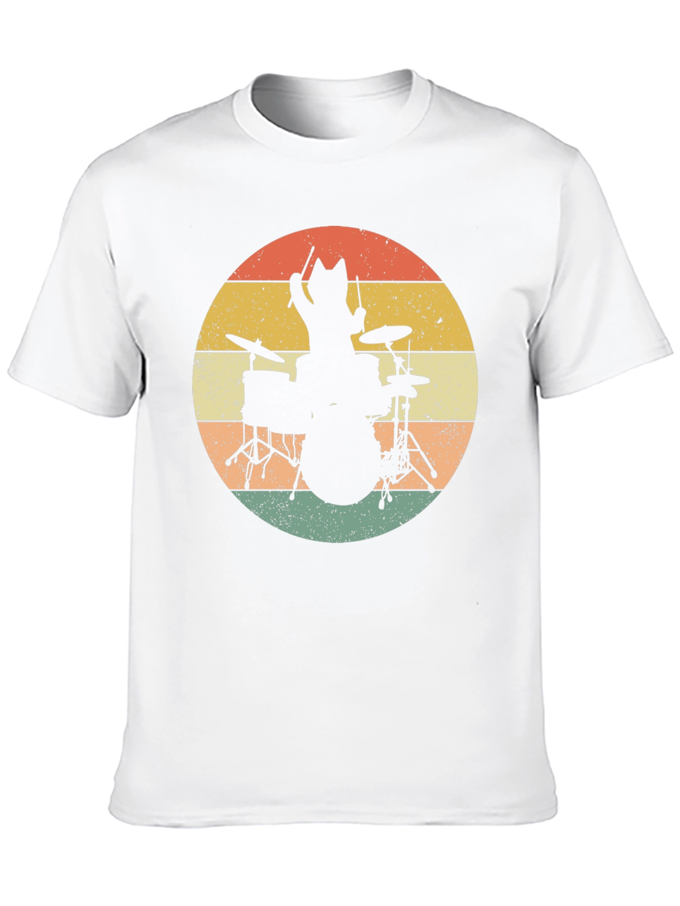 Cat Drummer T-Shirt - Retro Style Black Tee