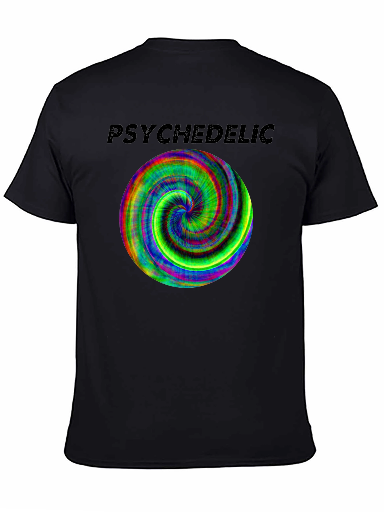 Psychedelic Swirl Graphic Tee - Black Cotton Casual Shirt