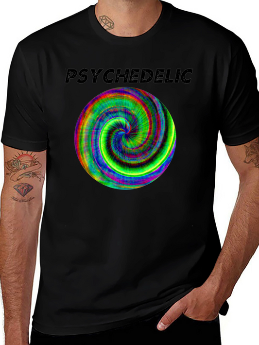 Psychedelic Swirl Graphic Tee - Black Cotton Casual Shirt