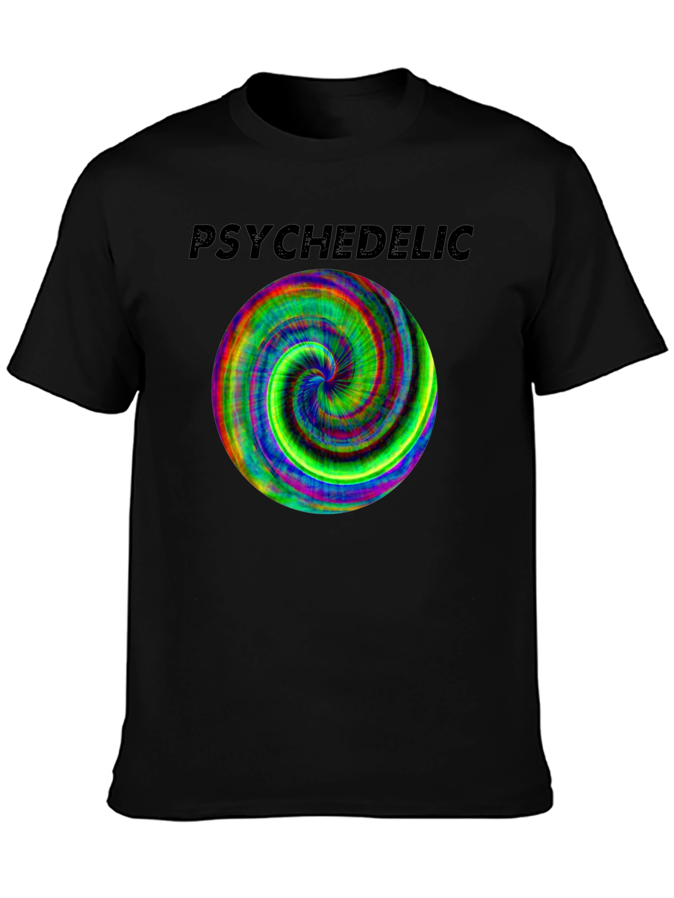 Psychedelic Swirl Graphic Tee - Black Cotton Casual Shirt