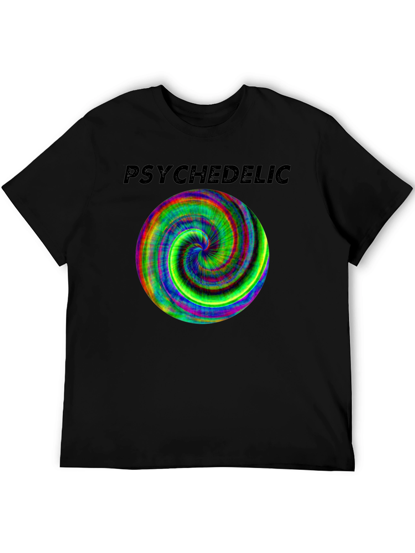 Psychedelic Swirl Graphic Tee - Black Cotton Casual Shirt