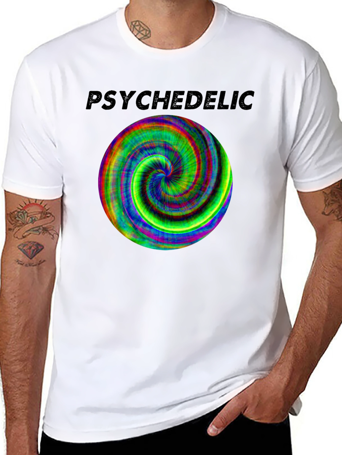 Psychedelic Swirl Graphic Tee - Black Cotton Casual Shirt