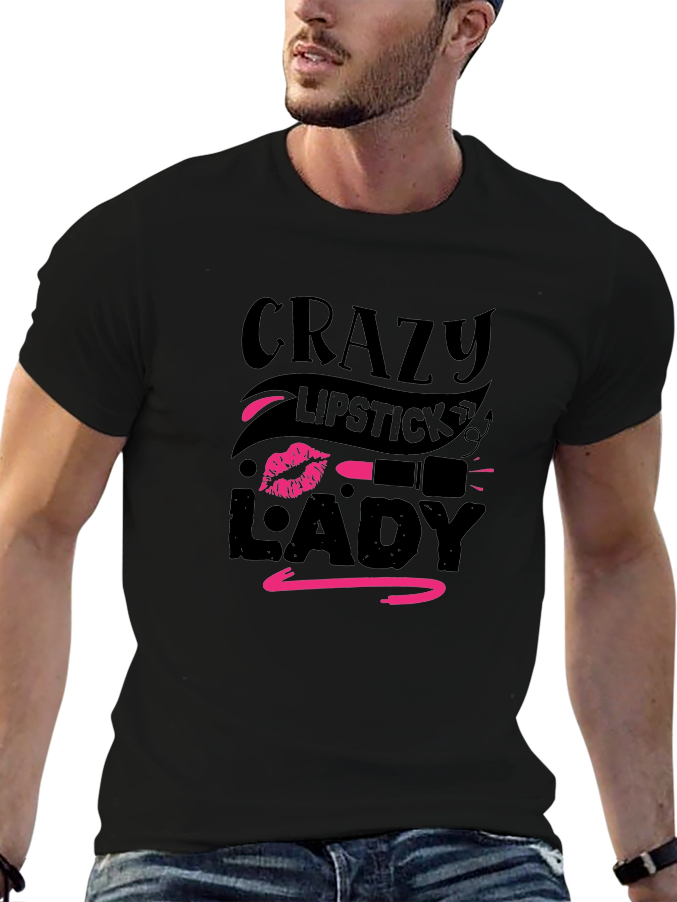 Crazy Lipstick Lady Graphic Tee - Black