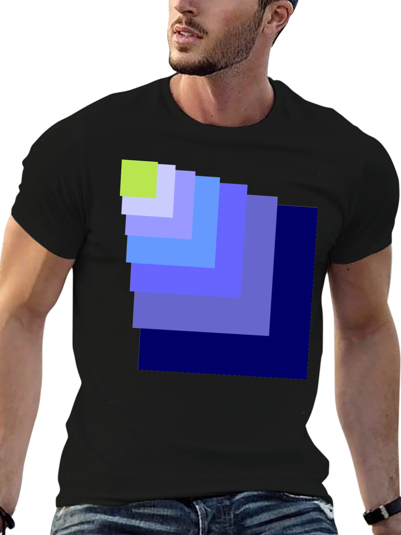 Geometric Square Pattern Black T-Shirt