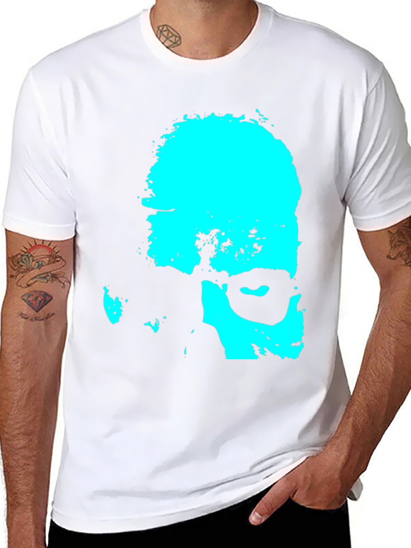 Cyan Grunge Face Graphic Tee