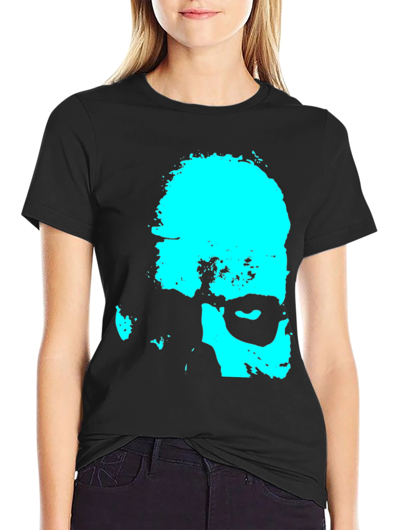 Cyan Grunge Face Graphic Tee