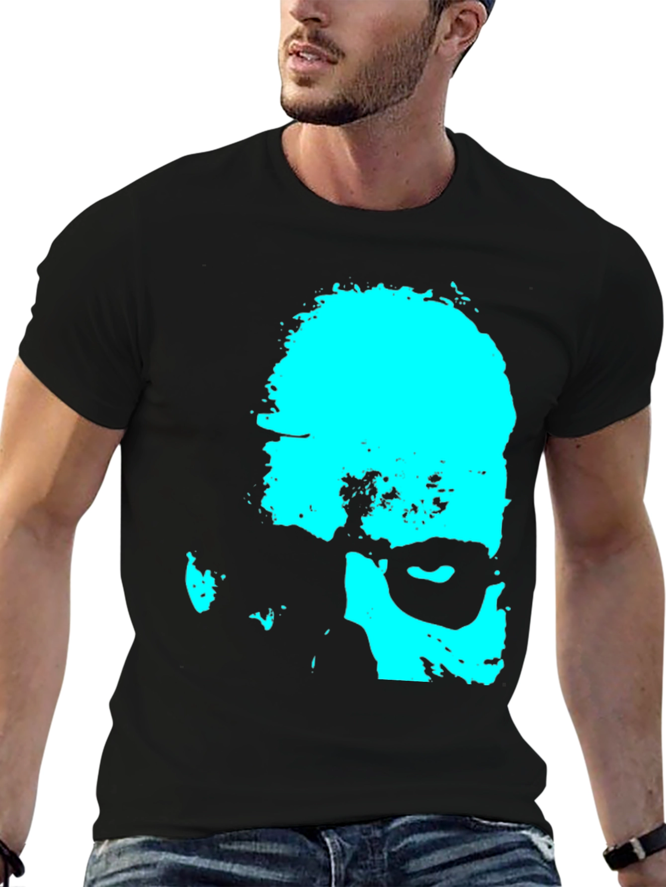 Cyan Grunge Face Graphic Tee