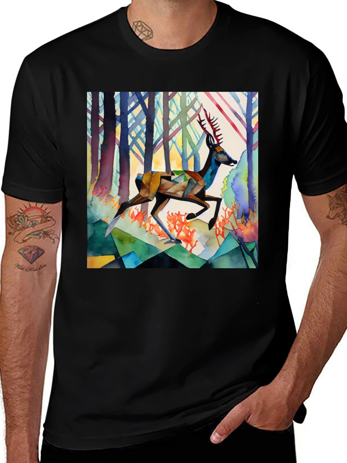 Geometric Deer Graphic Tee - Stylish Mens Shirt