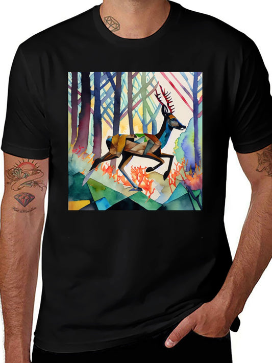 Geometric Deer Graphic Tee - Stylish Mens Shirt