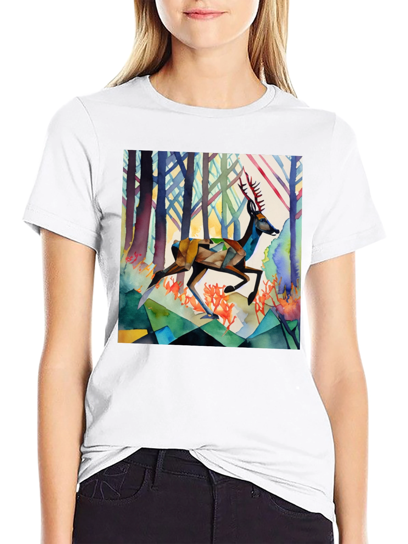 Geometric Deer Graphic Tee - Stylish Mens Shirt